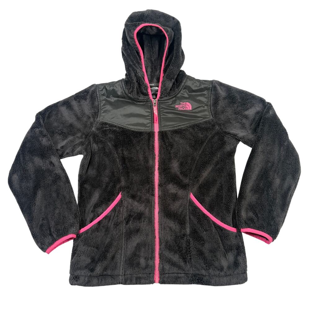 The North Face Oso Hoodie Girls Fleece Jacket Sz Large 14/16 Gray Pink Full Zip